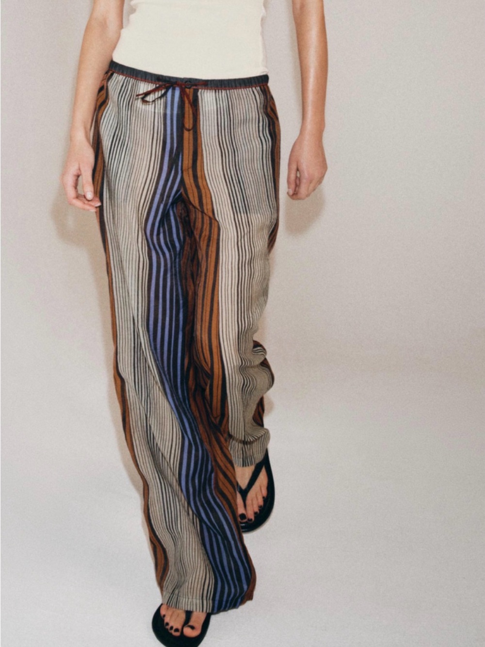 Zara Women sheer striped pajama style trousers